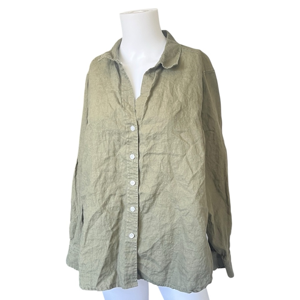 Tommy Bahama Green Linen Button Up Shirt Long Sleeve Womens Size Large L